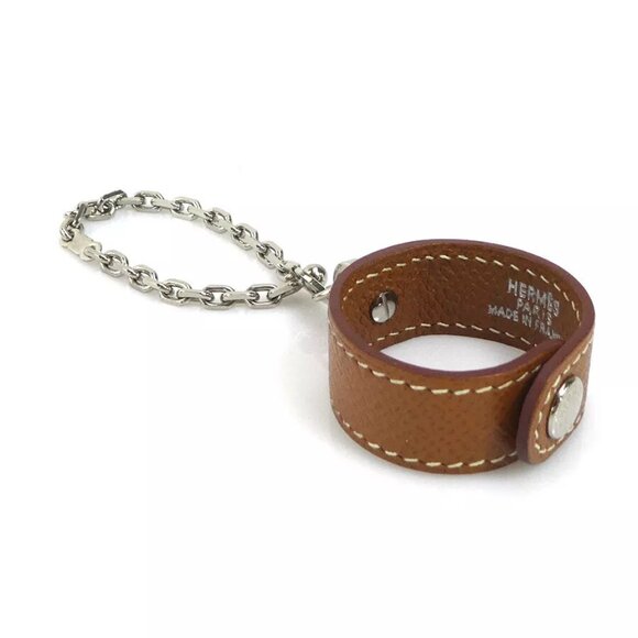 HERMES Charm Glove Holder Brown/Silver Leather/Metal - Picture 1 of 11